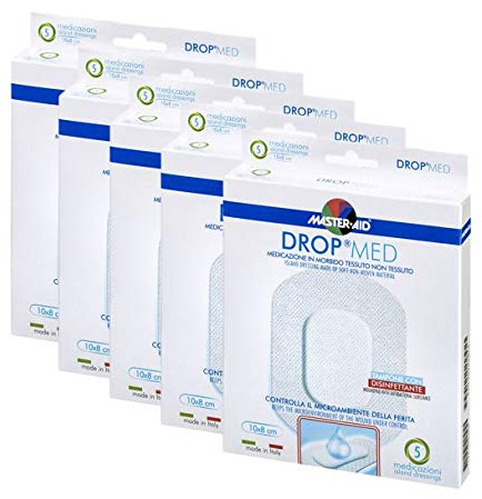 SPARANGEBOT sensitive und luftdurchlässige Pflaster, hautfreundlicher Wundverband, DROP® MED MASTER AID (5 Boxen à 5 Pflaster (8cm x 10cm))