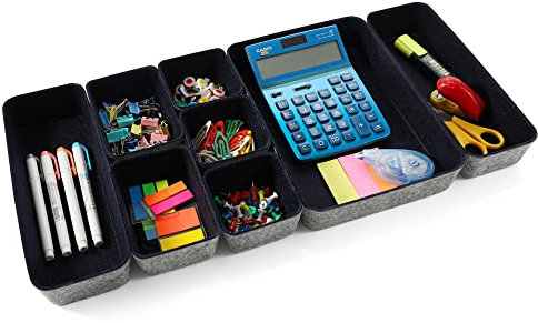 Welaxy Schreibtisch-Schubladen-Organizer, Ablagen, Schubladen, Trennwände, kleine flache Filz-Aufbewahrungsbox für Bürozubehör, Schrank, Schrank, Make-up, Schmuck, Handwerk, Organisation, 8-teilige
