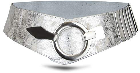 Elastischer Damen Taillengürtel, ca. 6 cm breiter Hüftgürtel mit silberner Ring-Schließe, silber, 80cm-80 cm (für Taillenweite 85-105 cm)-Silber