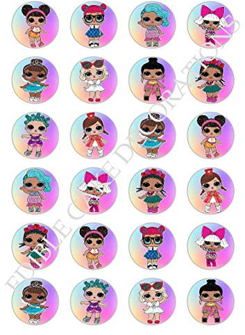 Ediblecakedecorations 24 Stück Kuchen-Topper aus Esspapier mit Lol-Puppen-Motiv, Bunt, Leuchtende Farben, für Geburtstage
