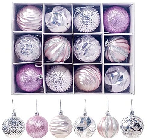 12pcs Christmas Tree Baubles, Christmas Balls Decoration Christmas Tree Pendants Gifts (Pink)
