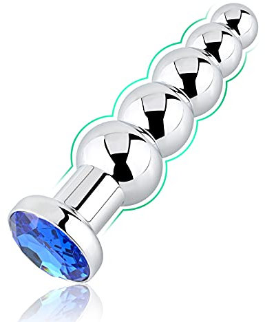 Roluck Anal Plug avec Push Metal Beads avec 5 Boules Graduelles Jewel Plug Anal Gode Anal Sex Toy pour Femme Homme, Bleu