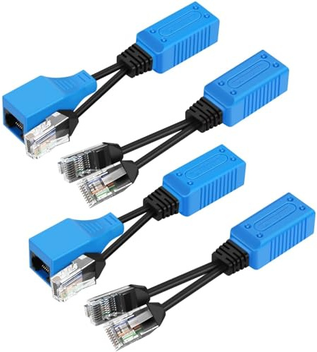 TNP RJ45 Ethernet Cable Combiner/Splitter Kit (2 Pair), 2 Male to 1 Female & 1 Male to 1 Female POE Data Adapter LAN Ethernet Network Extender Y Splitter Cat5e Cat6 Cable for Surveillance