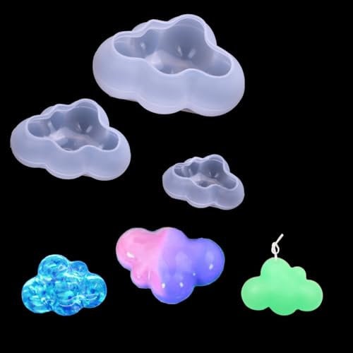 FineInno 3Pcs 3D Cloud Resin Moulds, Fondant Cloud Mould for Chocolate Cake Decorating, Epoxy Resin Silicone Mould for DIY Crafts Candle Making Soap Handmade