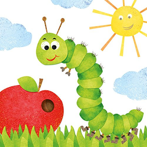 Geburtstags-Servietten RAUPE Kurt - Geburtstags-Deko Kinder-Geburtstags-Feier Tisch-Deko Geburtstag Mädchen Junge Mottoparty Tiere Kindergartenalter 20 Servietten