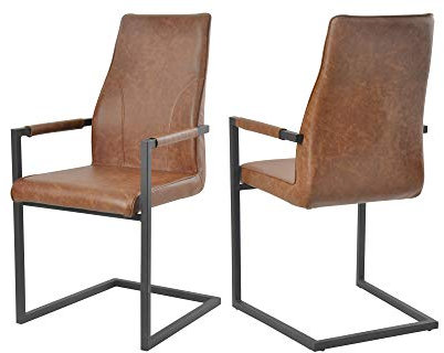 Unbekannt 2er Set Esszimmerstühle, Kunstleder, Hellbraun, 63 x 54 x 102 cm