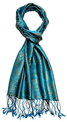 Lorenzo Cana Luxus Seidenschal für Männer Schal 100% Seide gewebt Herrenschal elegant Paisley Muster Türkis Gold 7864611