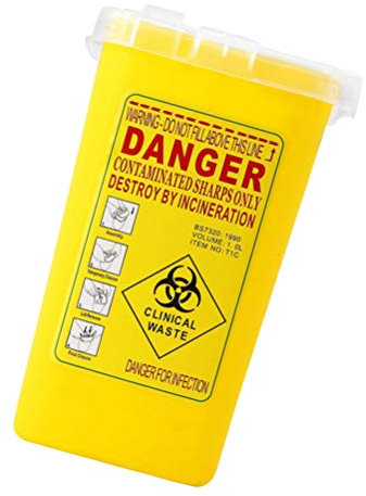 Kanülenabwurfbehälter, 1 Liter (1000ml) Spritzenabwurfbehälter, Abwurfbehälter für Kanülen und Spritzen, Kanülen Recycling Behälter für Biohazard Nadelentsorgung, Tattoo und Medical (Gelb)