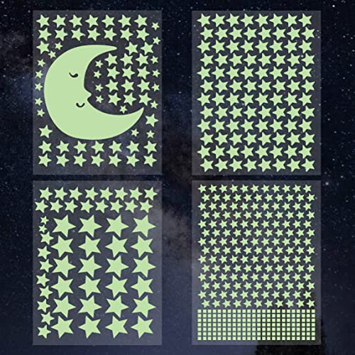 Incutex 533x Leuchtsterne Leuchtpunkte Sterne und Mond Aufkleber Sternenhimmel fluoreszierend und selbstklebend Wandtattoo Leuchtaufkleber