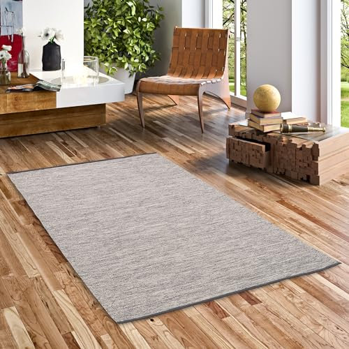 Pergamon Baumwolle Natur Kelim Teppich Easy Grau Meliert in 7 Größen