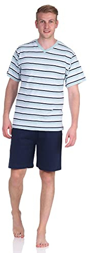 Good Deal Market Herren Shorty Schlafanzug Kurze Hose L, V-Ausschnitt Aqua kurzer