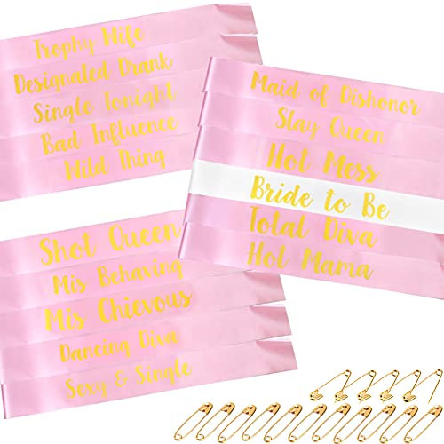 STAY GENT 16 Stück Bride to Be Schärpe, Schärpen Junggesellinnenabschied Set mit 15stück Rosa Team Bride Schärpe + 1stück Weiß Braut Schärpe Brautparty Hochzeitsparty Mädchen-Nacht Heraus Favor Deko