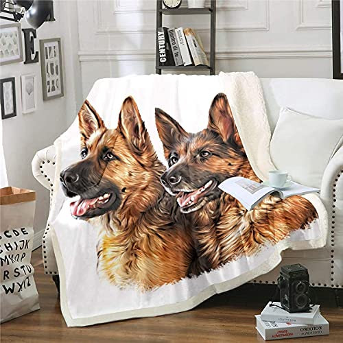 Loussiesd Hund Sherpa Decke Aquarell Schäferhund drucken Fleecedecke 3D Tiermuster Plüschdecke 130x150cm für Kinder Jungen Männer Wohndecke Fuzzy Decke für Schlafsofa Couch