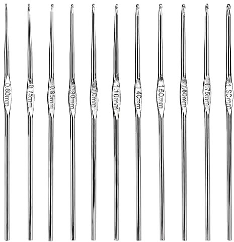 cobee Crochet Hooks Set Steel, 12Pcs Small Size Latch Hook Crochet Needle 0.6 mm to 1.9 mm Sweater Scarf Clothing Knitting Crochet Tool, Ergonomic Single Pointed Knitting Needles Kit for Beginners