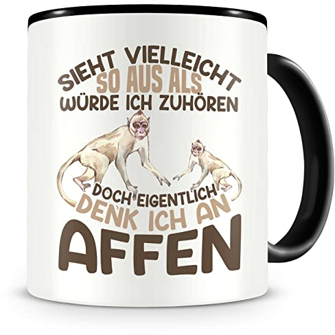 Samunshi® Affen Tasse mit Spruch Sieht vielleicht so aus Affen Geschenk für Fans Kaffeebecher Kaffeetasse Lustige Tassen zum Geburtstag schwarz Keramik 300ml