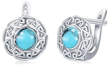 Türkis Creolen Ohrringe für Damen 925 Sterling Silber Türkis Keltischer Ohrringe Keltischer Knoten Ohrring Hypoallergen Valentinstag für Frauen Mädchen Kinder