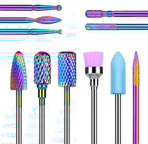 URAQT Bits für Elektrische Nagelfräser, 11 Stück Wolframcarbid Nagelfeile Bits, Nagelbohrer Bits für Nagel Gel, Acryl Nagel, Maniküre Pediküre & Home Verwenden