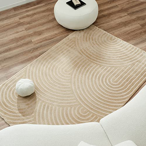 Nazar Teppich, Wohnzimmer, Schlafzimmer, weicher Teppich, beige, einfarbig, weich, rechteckig, Teppich, geometrisches Muster, großer Teppich, weißer Teppich, Flurteppich (160 x 230 cm, 157 cm. Beige)