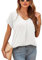 Yommay Damen Bluse Sommer Elegant V-Ausschnitt Tunika Shirt Oberteil Flowy Kurze Ärmel Chiffon Tops,Weiß,XL