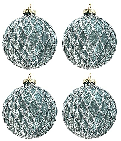 Clayre & Eef 6GL3273 Weihnachtskugeln 4er Set Blau Ø 8 cm