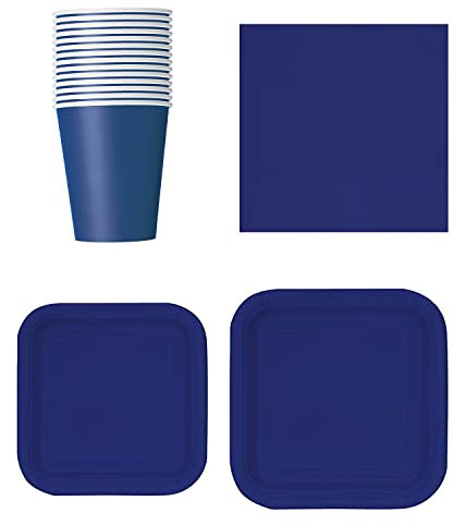 WedDecor Set da tavola di carta, 64 pezzi, piatti di carta usa e getta quadrati, bicchieri e tovaglioli, perfetti per picnic, barbecue, compleanni, baby shower, matrimoni ed eventi natalizi, blu navy