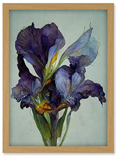 Doppelganger33 LTD Iris Floral Modern Watercolour Artwork Framed Wall Art Print A4