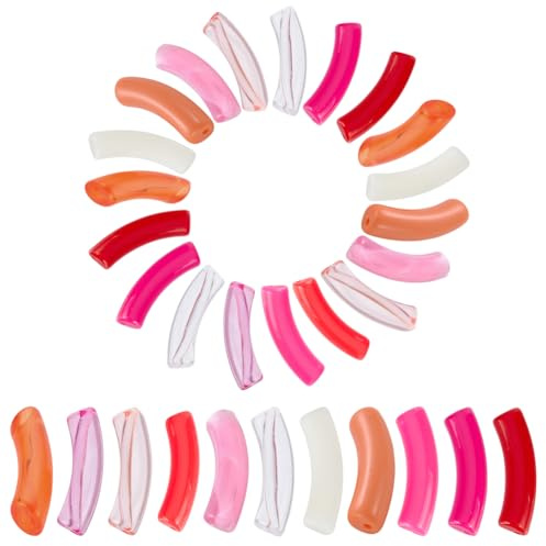 PandaHall 154 Stück Gebogene perlen, 11 Farbe Acryl Tube Perlen Rosa klobige Schiebeperlen Nudel Lose Abstandsperlen für Valentinstag Freundschaft Armband Schmuckherstellung, 32mm