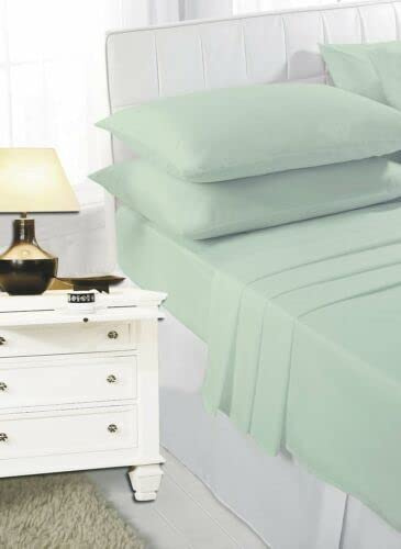 Easy Care NON IRON 4FT SMALL DOUBLE/DOUBLE Fitted Sheet Polycotton Bed Mattress Cover & PILLOW PAIR (Mint Green, Double Fitted Sheet Only)