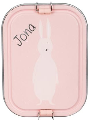 Personalisierbare Brotdose Lunchbox aus Edelstahl von Trixie Baby mit Gravur des Namens (Hase Large)