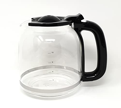 Glaskanne kompatibel mit Grundig KM 6330 Red Sense Kaffeemaschine Ersatzkanne 1,8 l 12 Tassen Glas mit Deckel schwarz transparenter Griff Tropf-Stopp Skala für Filterkaffee