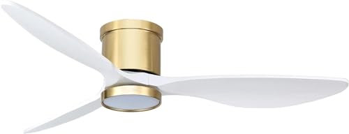Ovlaim 132cm intelligente ventilatori da soffitto in legno massiccio con luci telecomando, 3 lama bianco oro moderno basso profilo Flush Mount ventilatore da soffitto per camera da letto soggiorno