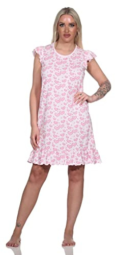 Normann Damen Kurzarm Nachthemd in Herz Motiv Optik - auch in Übergrössen, Farbe:rosa, Größe:48-50