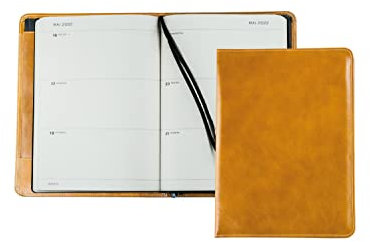 DELMON VARONE - Wochenkalender DIN A4 2024 Anilin Leder Braun - Organizer Terminplaner (1 Woche auf 2 Seiten) - Wochenplaner mit 144 Seiten, Hardcover & Stifthalter - Kalender-Buch (nachfüllbar)