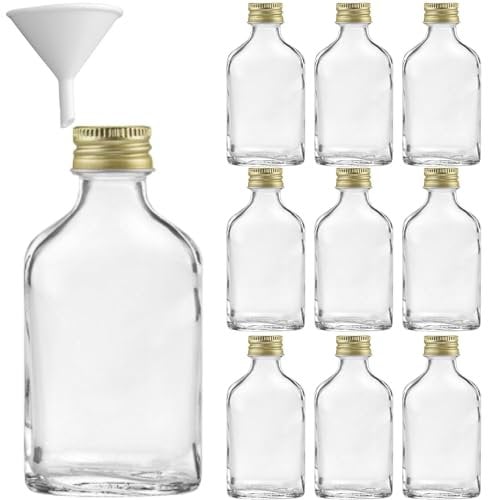 mikken 10 x Flachmann 20ml kleine Glasflaschen Geschenkflaschen Likörflaschen zum befüllen inkl. Trichter