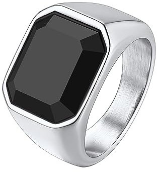 Richsteel Herrenring Rapper Ring Herrenring Edelstahl Stein Achat Schwarz Edelstahl Größe 62 Silber
