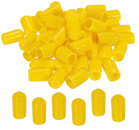 sourcing map 50 Stück Gummi Endkappen 8 mm PVC Vinyl Kunststoff Schutzkappen Abdeckung für Schrauben Bolzen Gewinde Metallstäbe Elektrokabeln Drahtseile Bowdenzug Rund Rohr Zaunpfosten, Gelb