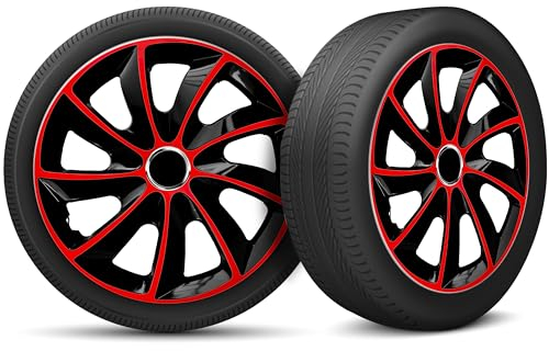 Radkappen 13 Zoll Radzierblenden 4er Set passend für alle Stahlfelgen - Einstellbarer Sicherungsring - Schwarz Rot