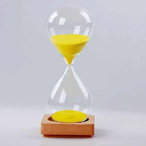 ANALTIRCE 30-Minuten-Sanduhr Aus Glas Mit Holzsockel,Klassische Halbstündige Sanduhr Für Yoga/Lese-Timer,Weihnachten,Geburtstag,Geschenk,Heimdekoration,Ornament,Gelb,30 Min