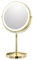 KEYQEEN Beleuchteter Stand-Make-up-Spiegel, 10X vergrößernder Kosmetikspiegel, doppelseitiger Desktop-LED-Rasierspiegel mit USB-Aufladung und Dimmung,Gold