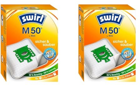 Swirl M 50 EcoPor Staubsaugerbeutel für Miele, 4 Beutel (Packung mit 2)