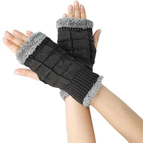 Offene Fingerhandschuhe aus gestrickter Wolle für Damen Halbfinger, kurze, warme Handschuhe Flauschige Und Warme Damen Handschuhe (GY1, One Size)