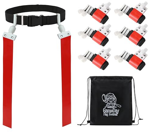 Fußball-Set mit Gameday-Flagge, Set für 2–14 Spieler mit Gürteln, Agility-Kegeln und Tragetasche, erhältlich in verschiedenen Farben und Größen, Rot, 6 Stück, Einheitsgröße