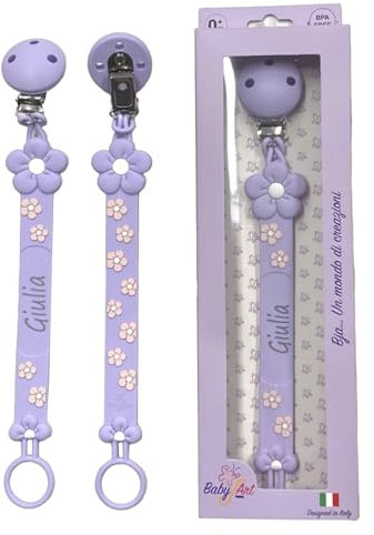 Fettuccia, Catenella portaciuccio personalizzata con nome, in silicone,FIGURE,BABYJART,catenella sicura per il bambino,compatibile con ciuccio MAM e CHICCO AZIENDA ITALIANA,MADE IN ITALY! (MARGHERITA)