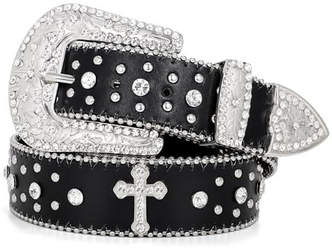 BELTROAD Punk Gürtel Nietengürtel Strassgürtel Western Gürtel Herren Damen Cowboy Cowgirl Hip Hop GlitzerGürtelBling