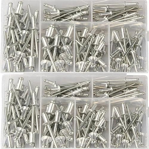 Blindnieten, Aluminium, M3.2, M4, Kuppelkopf, Blindnieten, sortiert, Niet-Set, Nagelzug für Möbel, 120 Stück