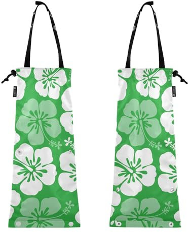 Vert Blanc Fleur Voiture Sacs Poubelle 2 Pack avec Ouverture Élastique Voiture Poubelle pour Auto Suspendu Nid Poubelle Poubelle