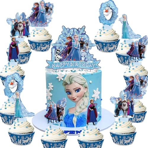 25 Stück Kinder Geburtstag Kuchen Dekoration,Cake Toppers,Happy Birthday Tortendeko,Cupcake Topper,Muffin Topper Cake Topper für Geburtstag Partydekorationen (blau B)