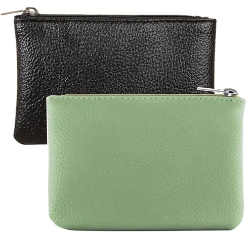 Shengxi 2 pezzi Portamonete da Donna con Motivo Litchi Portamonete Portatile con Cerniera Mini Tasca Portamonete da Donna Portafoglio in Pelle per Piegate Banconote (Nero + Verde)