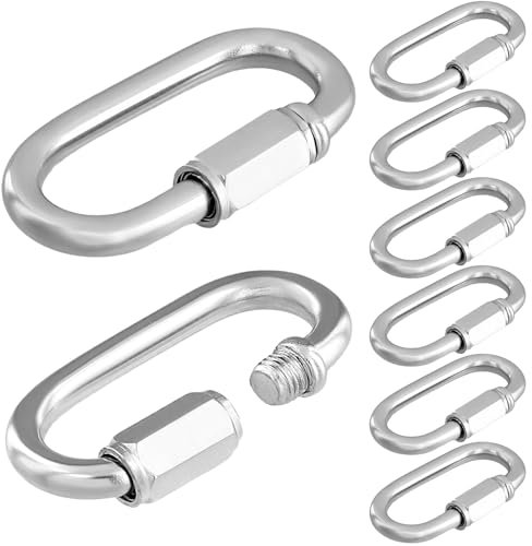 QWORK® Lot de 8 Maillon Rapide M6 - Acier Inoxydable 304 - Mousqueton à Verrouillage Robustes Jusqu'à 280 kg - Accessoires pour Chaîne, Porte-Clés et Plus