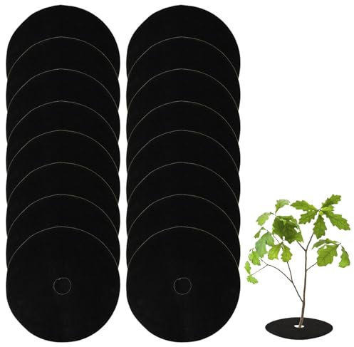 MAQIHAN Baumring Mulchmatte Wurzelbarriere Baumschutz Unkrautmatte für Gartengewebe Unkrautbarriere Ring Baumringe Landschaftsbau Vlies Schwarz Mulch für Garten 14 Blatt 32 cm Landschaftsdekor